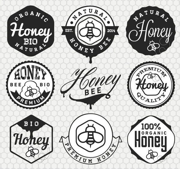 Honey Labels and Badges in Vintage Style — Stock Vector