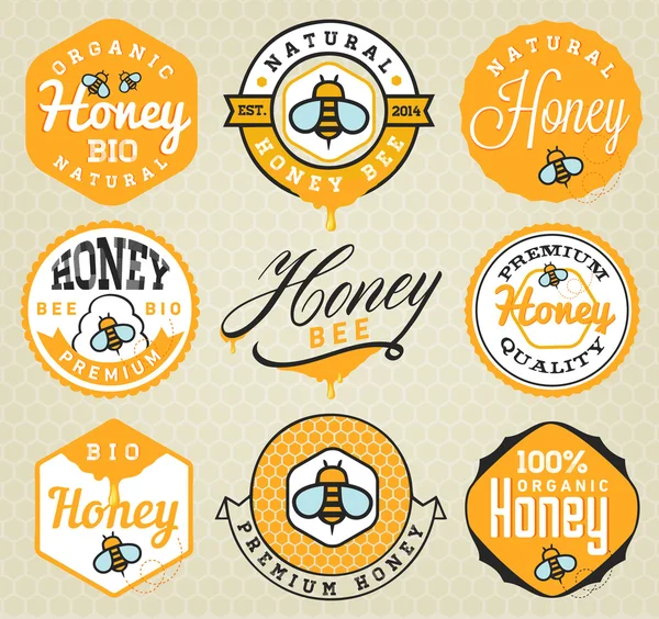 Honey Labels and Badges in Vintage Style — Stock Vector