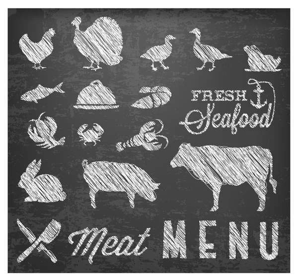 Retro et menü simgeleri kara tahta üzerinde