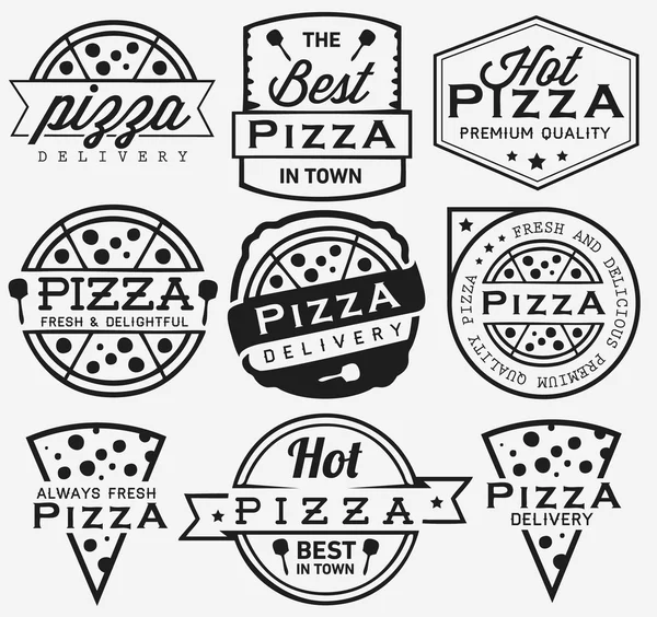Coleção de etiquetas de pizza e emblemas em estilo vintage — Vetor de Stock