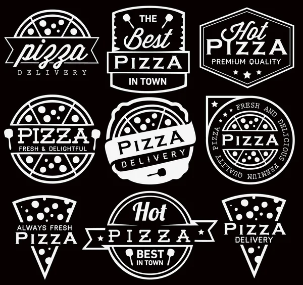 Coleção de etiquetas de pizza e emblemas em estilo vintage —  Vetores de Stock