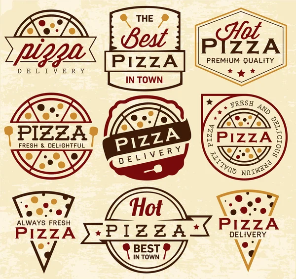 Coleção de etiquetas de pizza e emblemas em estilo vintage —  Vetores de Stock