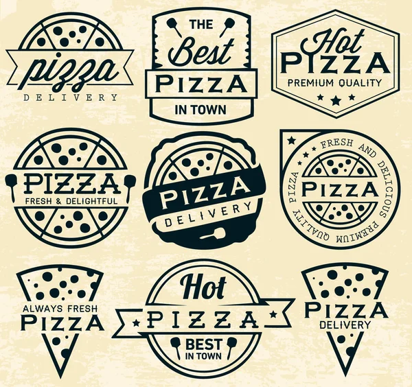 Collection d'étiquettes et d'insignes de pizza dans un style vintage — Image vectorielle