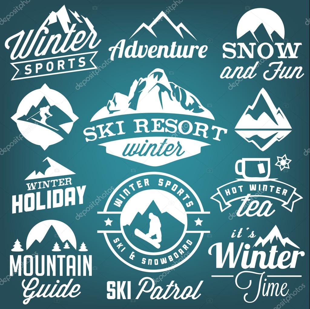Collection of Winter Sports Badges and Labels. Vector Design Elements in Vintage Style