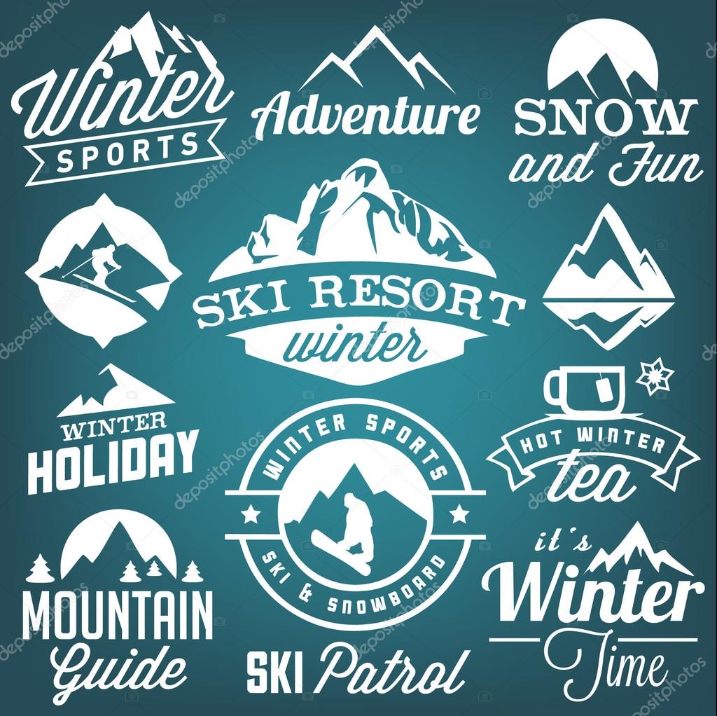 Collection of Winter Sports Badges and Labels. Vector Design Elements in Vintage Style