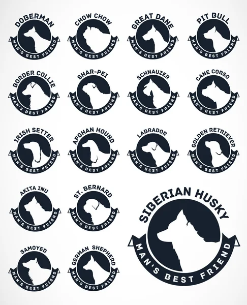 Köpek rozetleri topluluğu. Vektör simgeler.