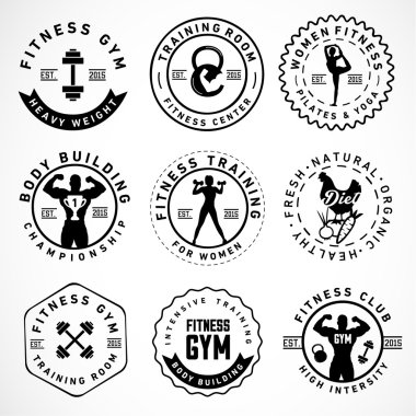 Spor, Fitness, vücut geliştirme, Yoga rozetleri ve Vintage tarzı etiketleri
