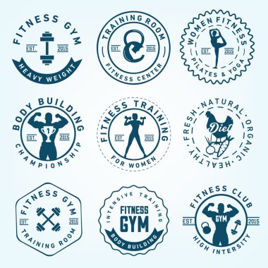 Spor, Fitness, vücut geliştirme, Yoga rozetleri ve Vintage tarzı etiketleri