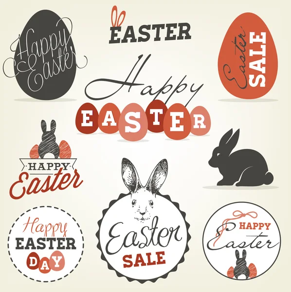 Easter Greeting Card Design Elements, Labels and Badges in Vintage Style. Vector Illustrations — Stock Vector