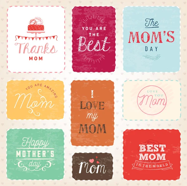 Emblemas e etiquetas do Dia das Mães em estilo Vintage — Vetor de Stock