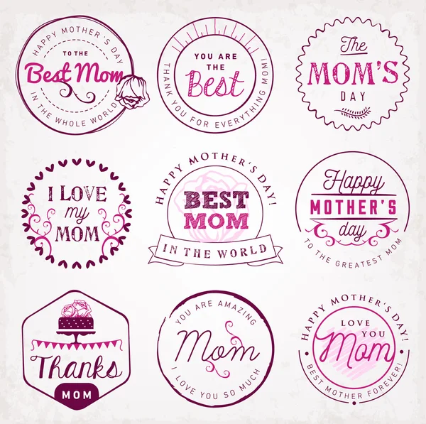 Emblemas e etiquetas do Dia das Mães em estilo Vintage — Vetor de Stock