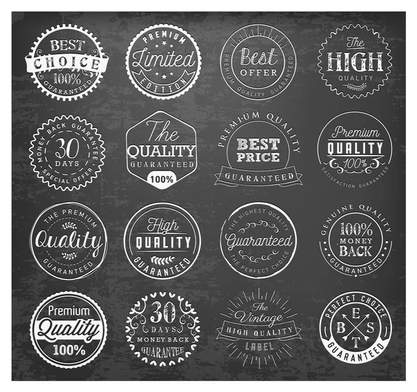 Premium Quality Badges and Labels on Chalkboard — Stock Vector