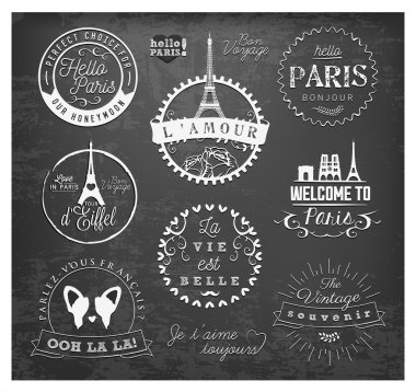 Paris Badges and Labels in Vintage Style on Chalkboard clipart