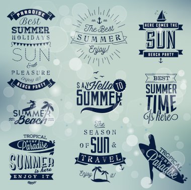 Yaz plaj vektör hat tasarım öğeleri Vintage tarzı