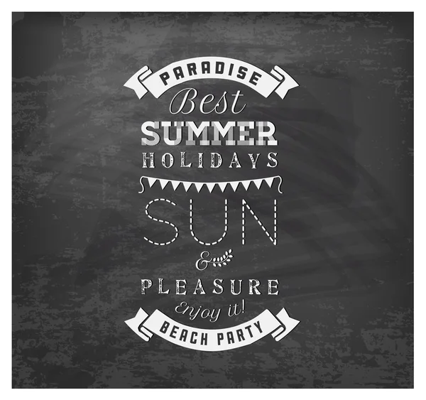 在黑板上的怀旧风格中的最佳暑假-阳光和快乐矢量书法设计 — 图库矢量图片