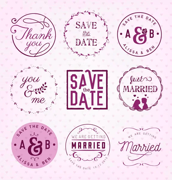 Bruiloft ontwerpelementen, badges en labels in vintage stijl — Stockvector