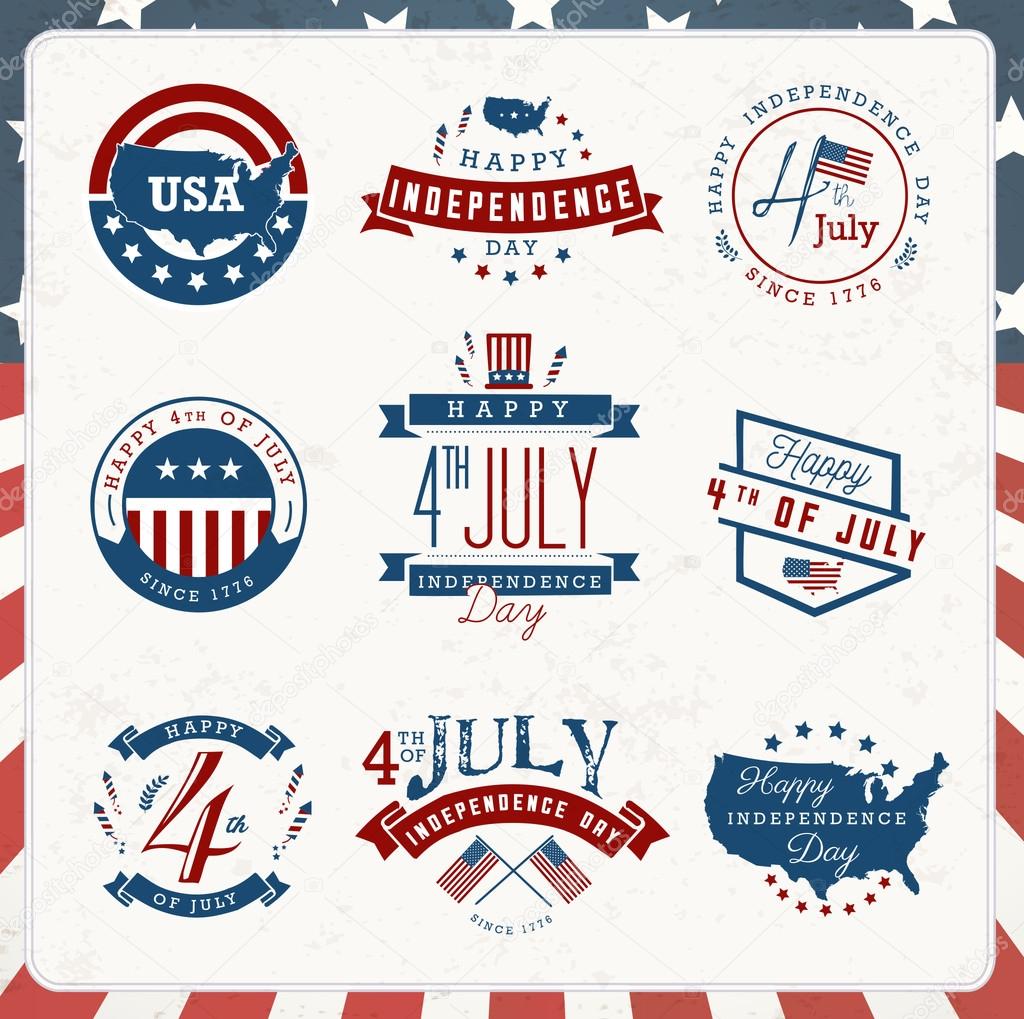 American Independence Day Badges and Labels in Vintage Style