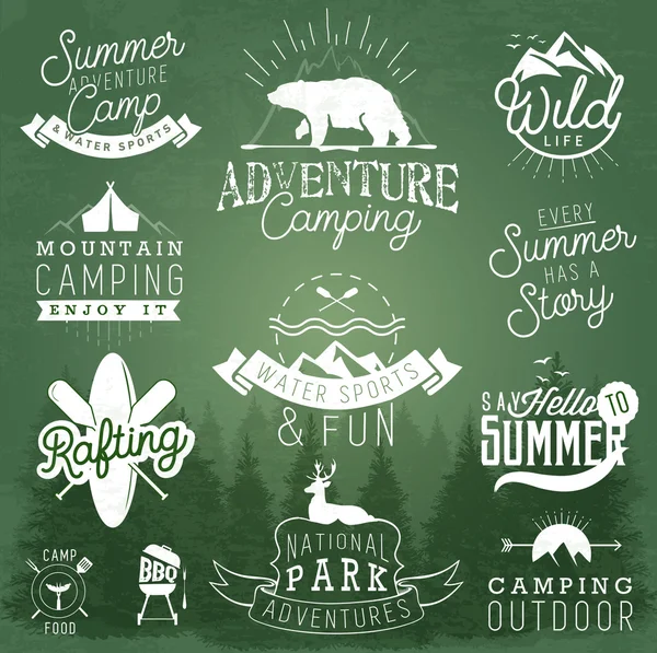 Camping Design Elements, Badges and Labels in Vintage Style — Stock Vector