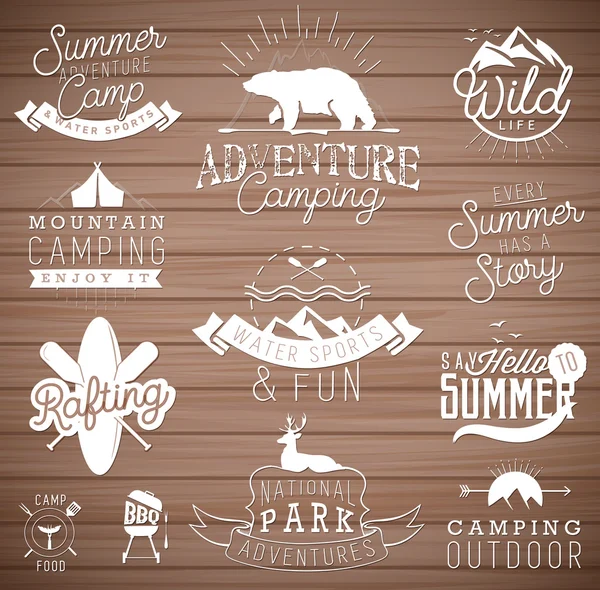 Camping Design Elements, Badges and Labels in Vintage Style — Stock Vector