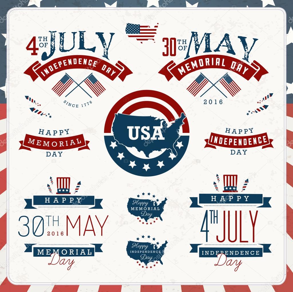 American Independence and Memorial Day Badges and Labels in Vintage Style