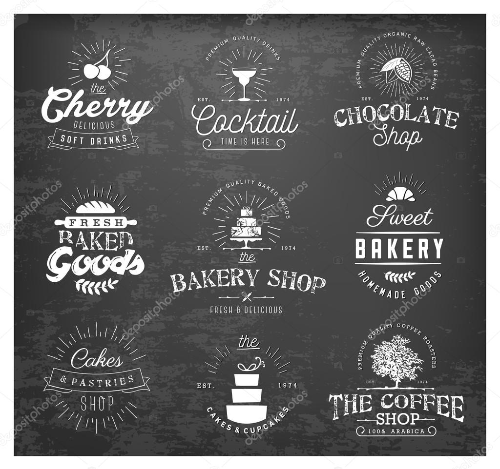 Typographical Bakery, Coffee, Chocolate and Drinks Labels, Badges and Design Elements in Vintage Style
