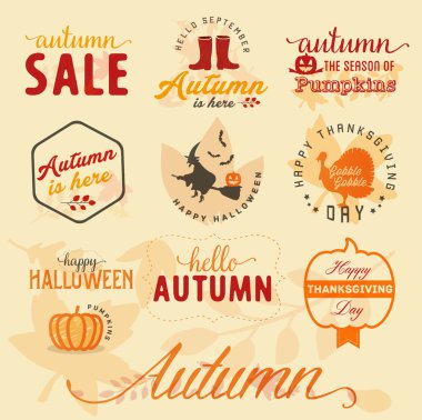 Sonbahar tasarım öğeleri ve rozetleri Vintage tarzı