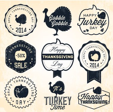 Şükran günü rozetleri ve Vintage tarzı etiketleri
