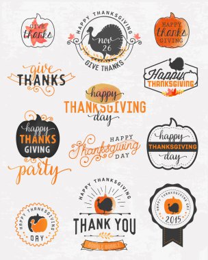 Şükran günü vektör kaligrafi çizimler bir dizi Vintage tarzı