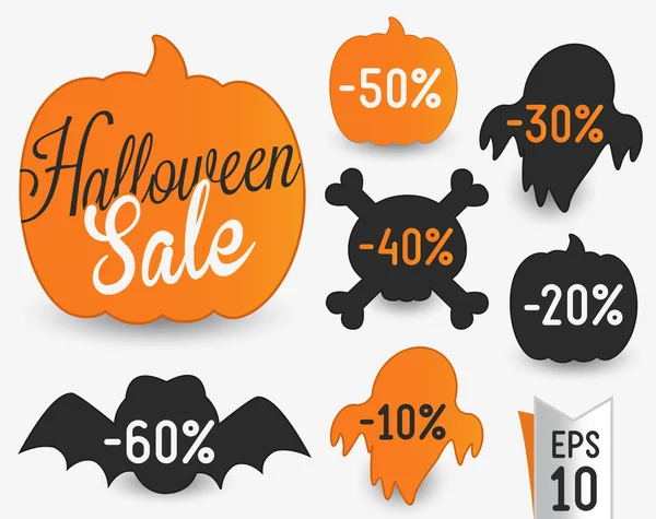 Halloween försäljning vektor märken och etiketter i retrostil på ljus bakgrund — Stock vektor