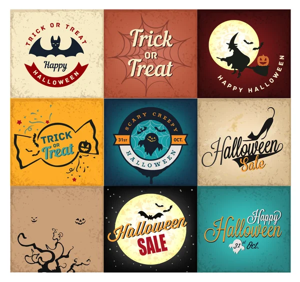Halloween Party Design Elements and Badges in Vintage Style — Stock Vector