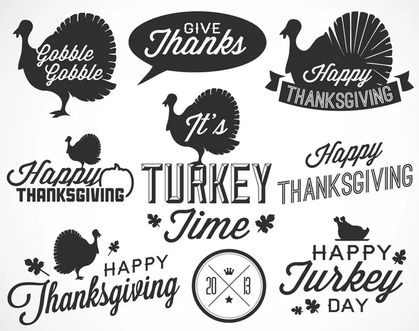 Collection of Thanksgiving Calligraphic Vector Illustrations in Retro Style — Stock Vector