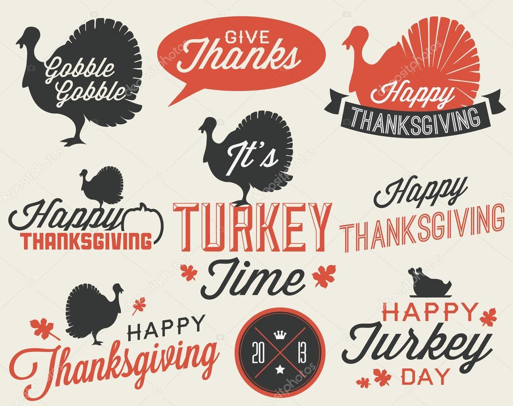 Set of Thanksgiving Vector Calligraphic Illustrations in Vintage style