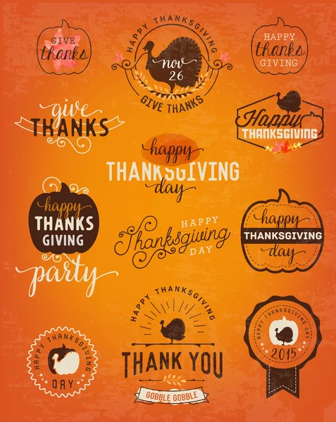 Set van Thanksgiving kalligrafische vectorillustraties in Vintage stijl — Stockvector