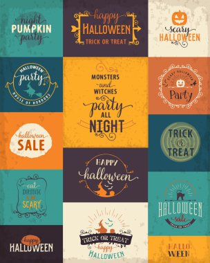 Cadılar Bayramı partisi tasarım öğeleri ve rozetleri Vintage tarzı