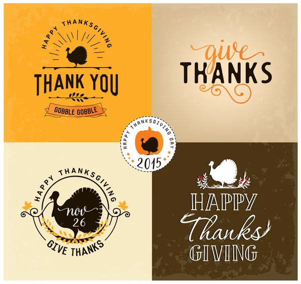 Thanksgiving Day Design Elements Badges and Labels in Vintage Style — Stock Vector