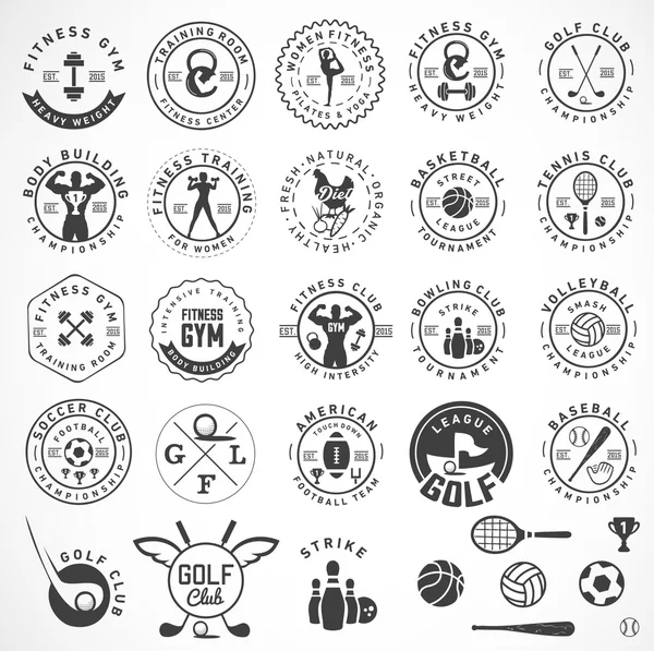 Insignias y etiquetas deportivas de estilo vintage — Vector de stock