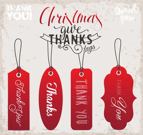 Calligrafia Natale Grazie Gift Tags in stile Vintage — Vettoriale Stock