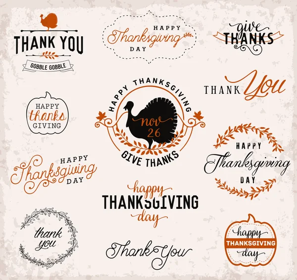 Thanksgiving Day ontwerpelementen Badges en Labels in Vintage stijl — Stockvector