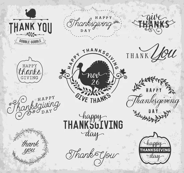 Thanksgiving Day ontwerpelementen Badges en Labels in Vintage stijl — Stockvector