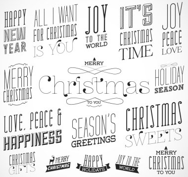 Kaligrafi ve tipografik Noel ve yeni yıl öğeleri Vintage tarzı koleksiyonu