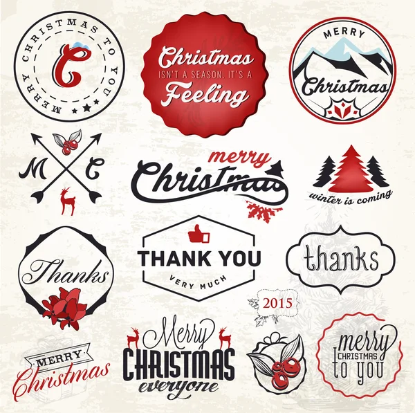 Insignes et étiquettes de carte de vœux de Noël. Illustration vectorielle — Image vectorielle