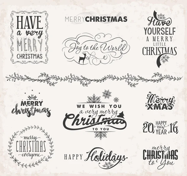 Éléments de conception de Noël, insignes et étiquettes dans un style vintage — Image vectorielle