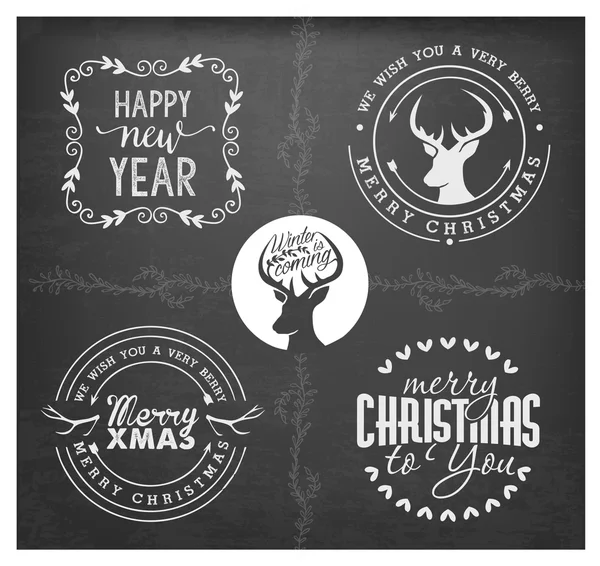 Christmas Design Elements, Badges and Labels in Vintage Style — Stock Vector