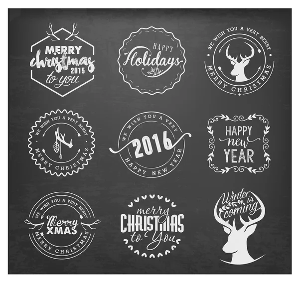 Christmas Design Elements, Badges and Labels in Vintage Style — Stock Vector