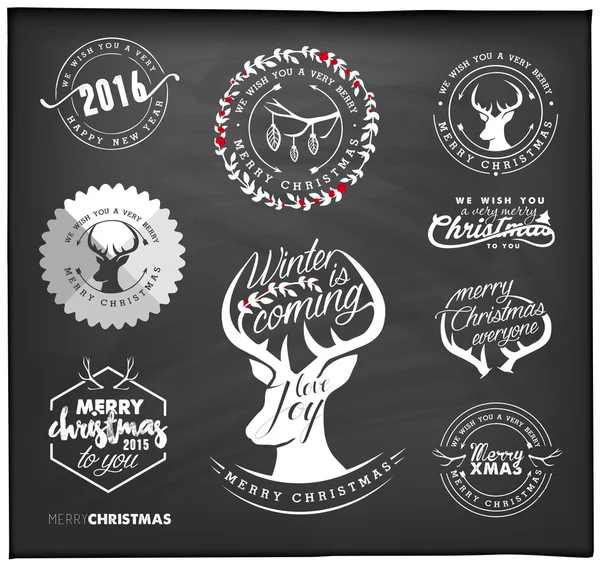 Christmas Design Elements, Badges and Labels in Vintage Style — Stock Vector