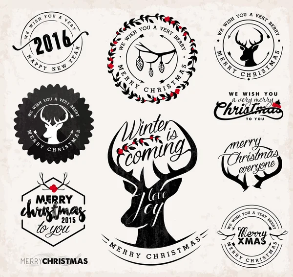 Kerstmis ontwerpelementen, Badges en Labels in Vintage stijl — Stockvector