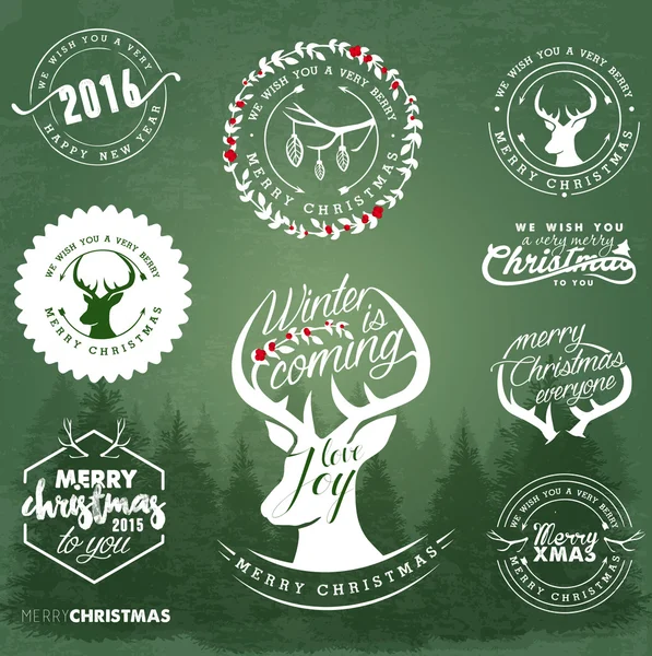 Christmas Design Elements, Badges and Labels in Vintage Style — Stock Vector