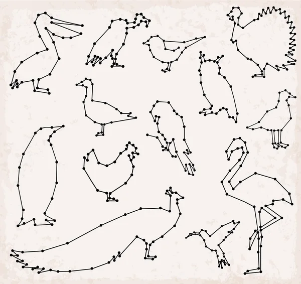 Streszczenie linii i ptaków zestaw ilustracji wektorowych — Wektor stockowy