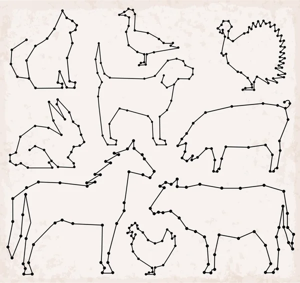 Abstrakte Linie und Punkt Nutztiere setzen Vektorillustrationen — Stockvektor