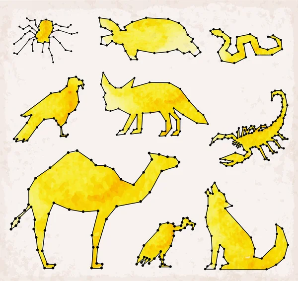 Línea abstracta y animales del desierto Set de ilustraciones vectoriales — Archivo Imágenes Vectoriales